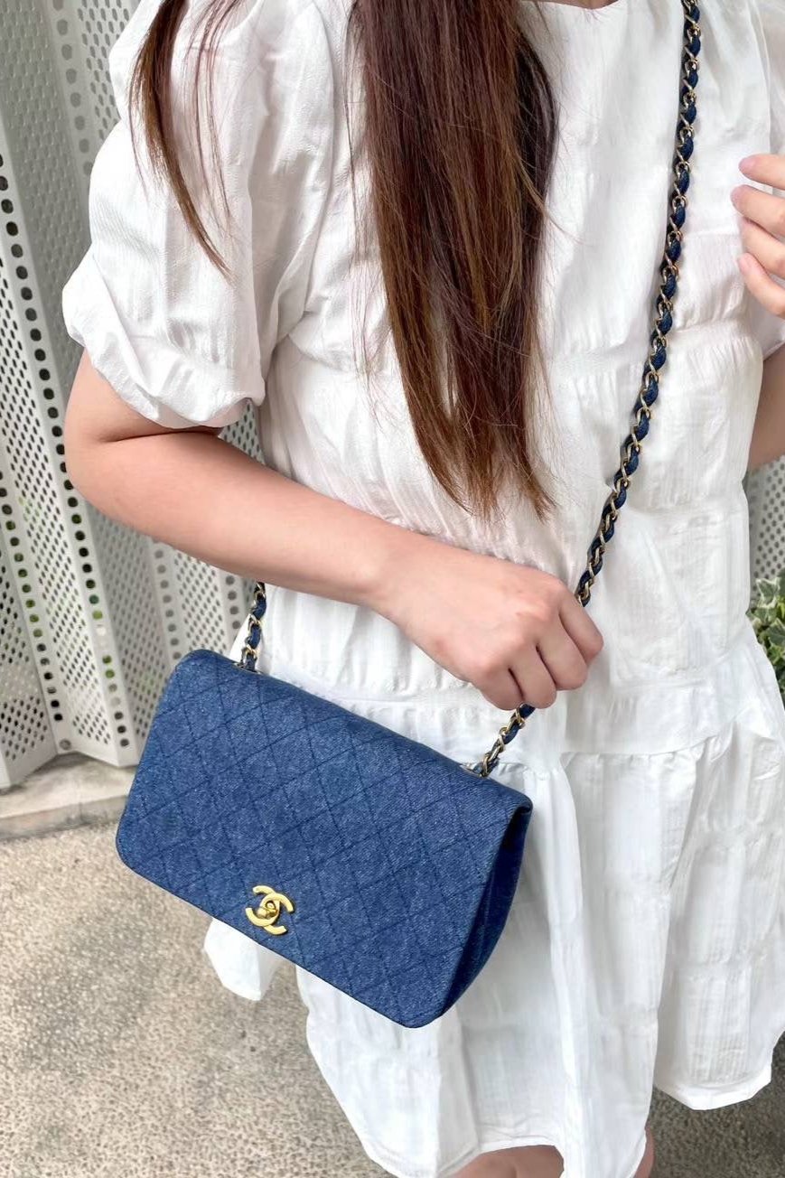 RARE☆☆☆☆CHANEL Matelasse Denim Full Flap Chain Shoulder Bag